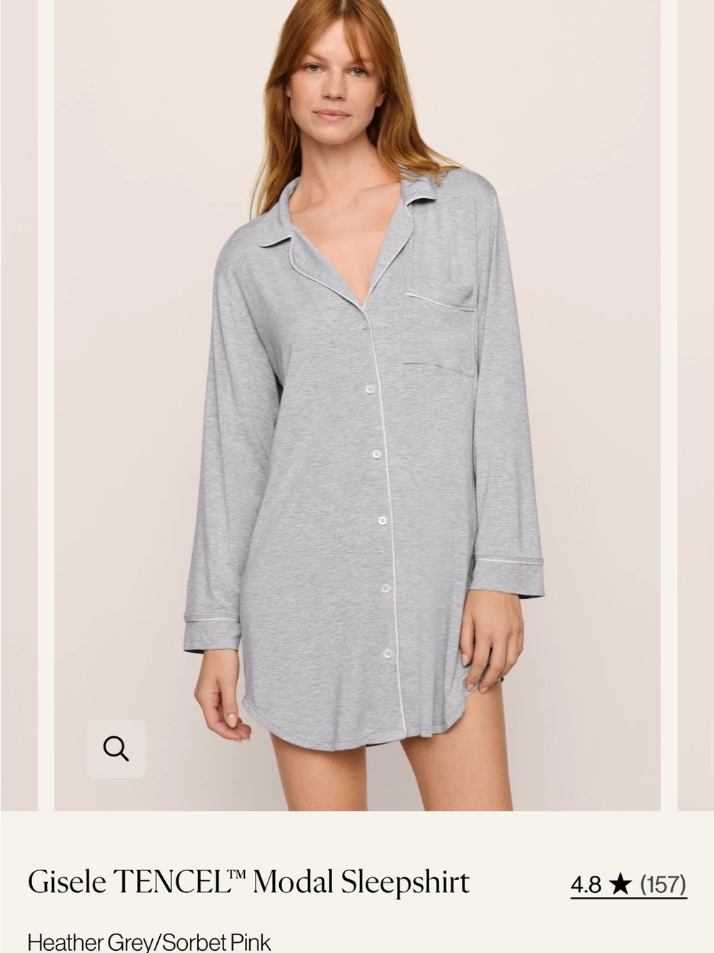 Eberjey Blue Floral-Print Long Pajama Shirt with White Piping - Picture 4 of 4